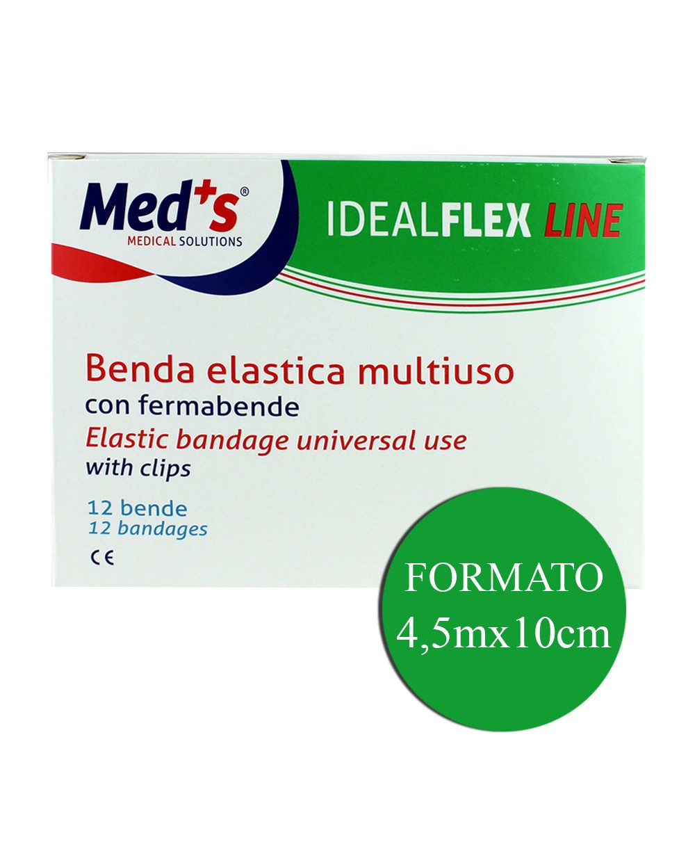 Bende Elastiche Multiuso con Fermabende Idealflex 4,5 Metri X 10 Cm - Confezione da 12 pezzi Bende Elastiche Multiuso con Fermabende Idealflex 4,5 Metri X 10 Cm - Confezione da 12 pezzi
