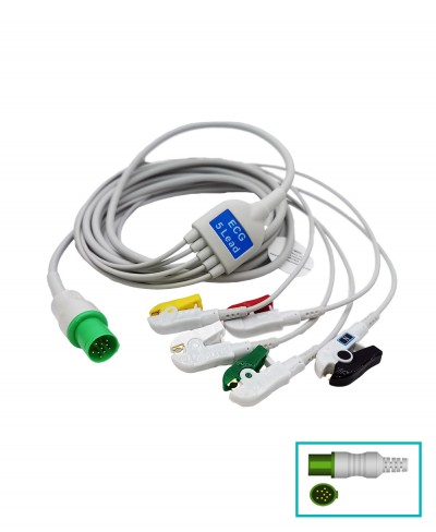 Cavo Ecg 5 Derivazioni Clip Compatibile per Defibrillatore Esaote Mdf / Hellige 303-442-99