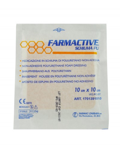 Medicazione Avanzata Sterile Antidecubito in Schiuma di Poliuretano Non Adesiva Farmactive Schiuma PU - 10x10 Cm - 10 Pezzi