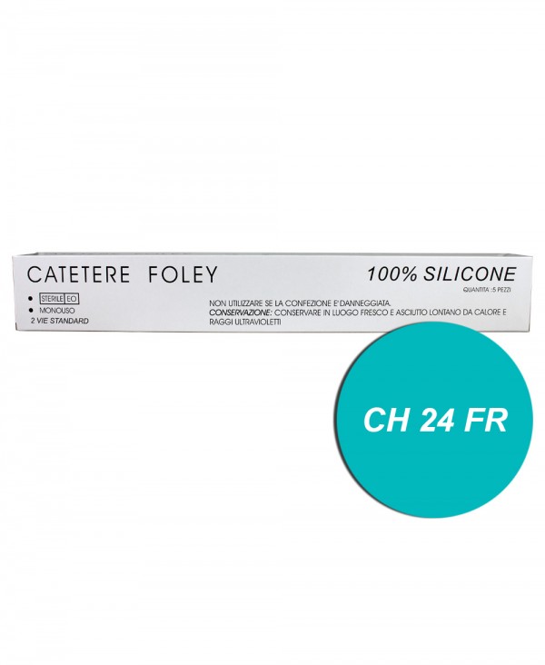 Catetere di Foley in Silicone 2 Vie FR/CH 24 con Palloncino da 5/15 ml