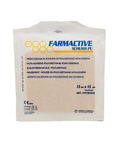 Medicazione Avanzata Sterile Antidecubito in Schiuma di Poliuretano Non Adesiva Farmactive Schiuma PU - 15x15 Cm - Confezione 5