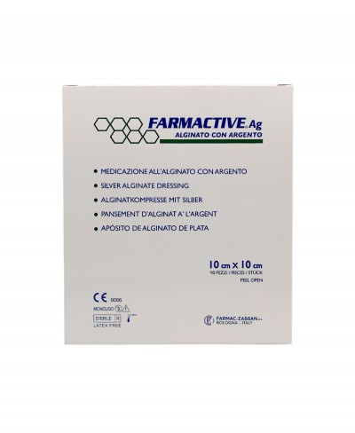 Farmactive Ag Medicazione Avanzata Sterile all'Alginato con Argento cm 10x10 - Confezione 10 pezzi Farmac Zabban