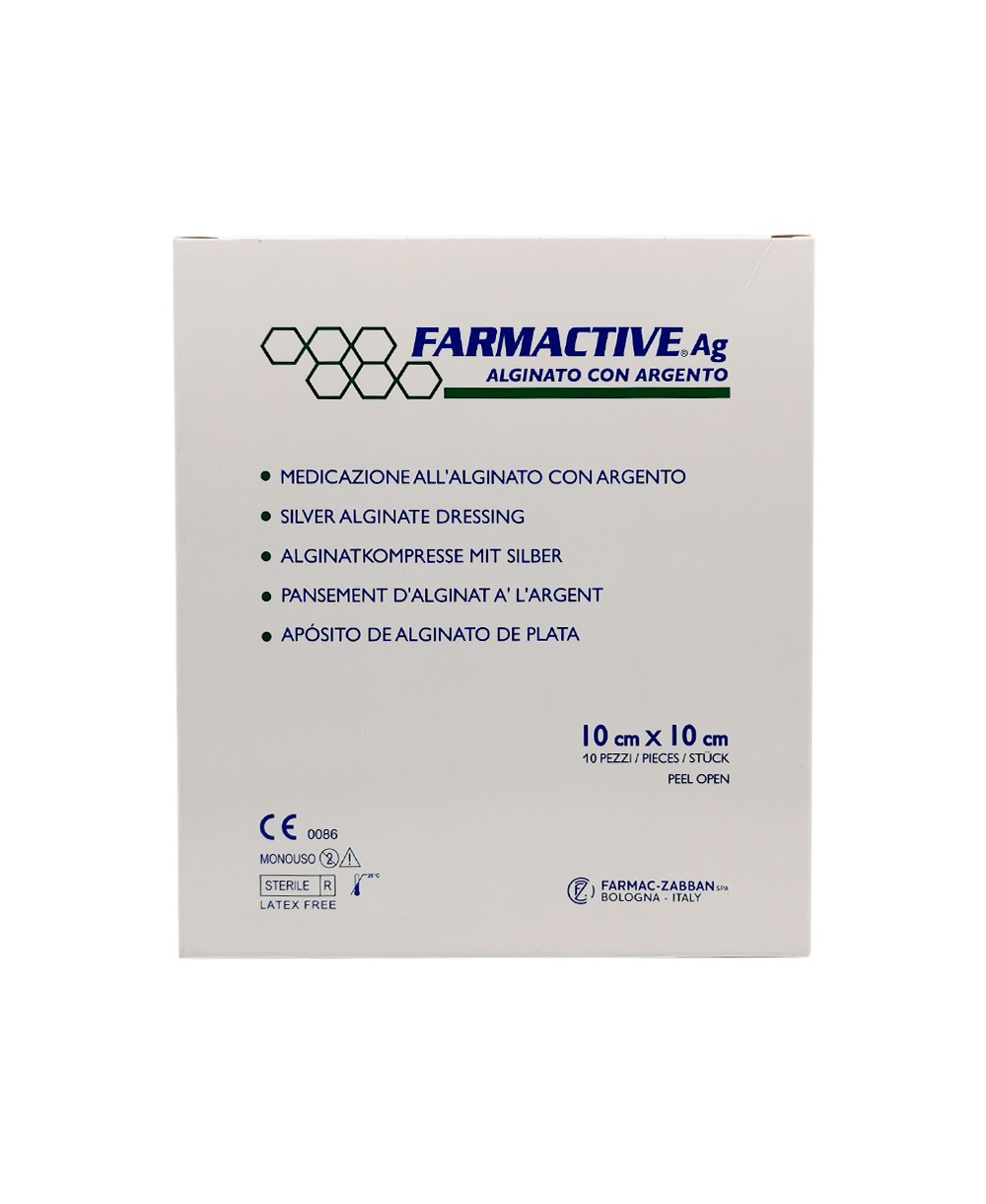 Farmactive Ag Medicazione Avanzata Sterile all'Alginato con Argento cm 10x10 - Confezione 10 pezzi