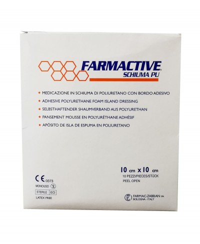 Medicazione Avanzata Sterile Antidecubito in Schiuma di Poliuretano Adesiva Farmactive Schiuma PU 10x10 Cm - 10 Pezzi