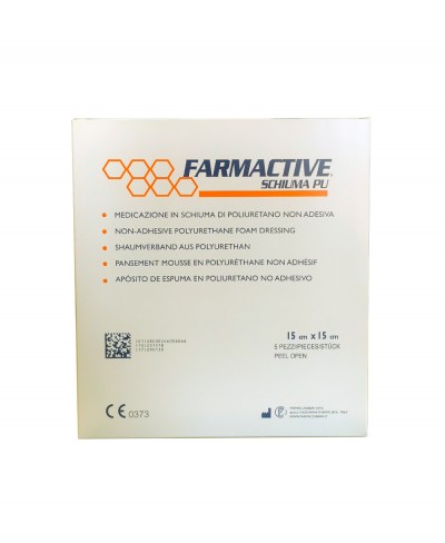 Medicazione Avanzata Sterile Antidecubito in Schiuma di Poliuretano Non Adesiva Farmactive Schiuma PU - 15x15 Cm - Confezione 5