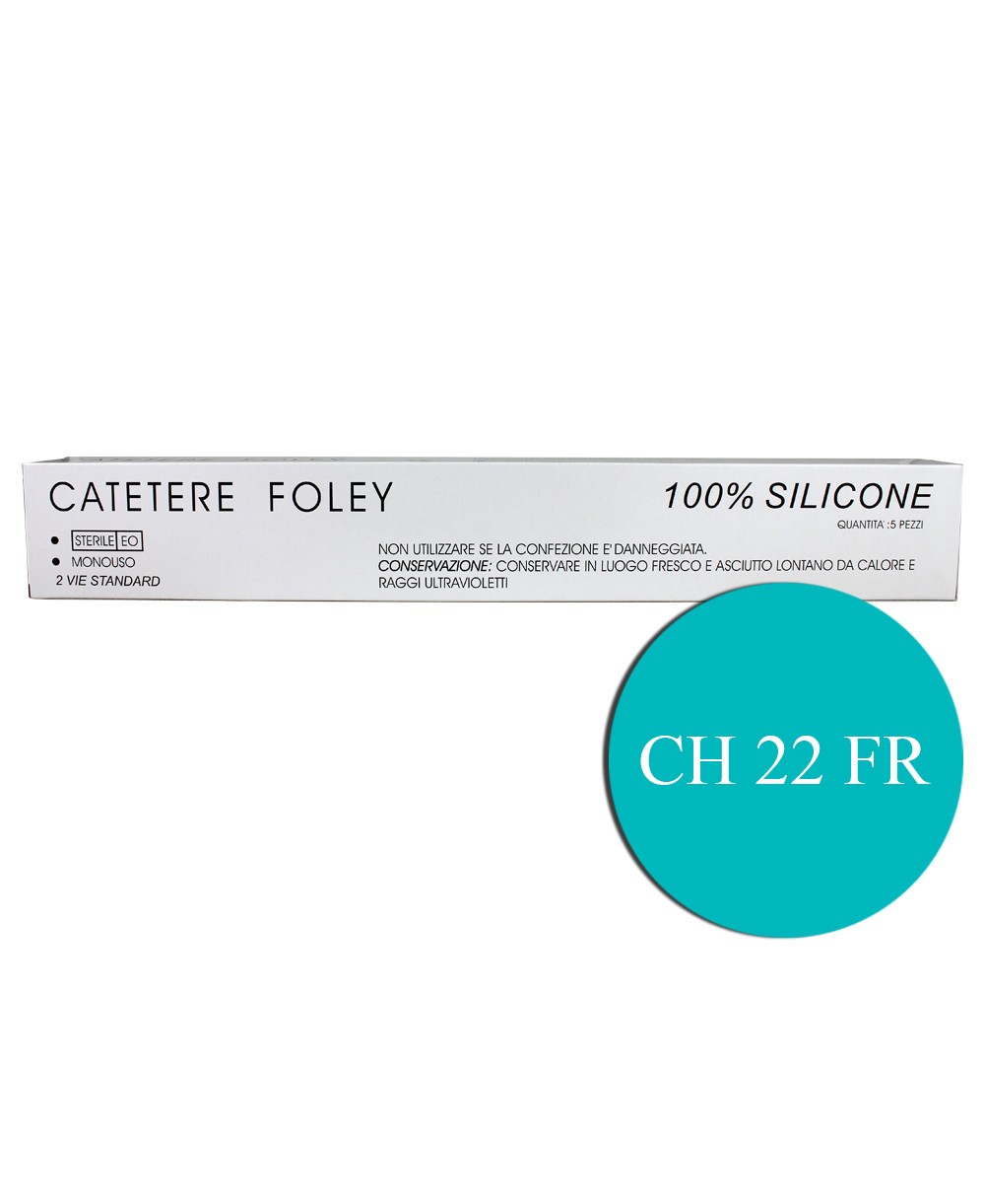 Catetere di Foley in Silicone 2 Vie FR/CH 22 con Palloncino da 5/15 ml